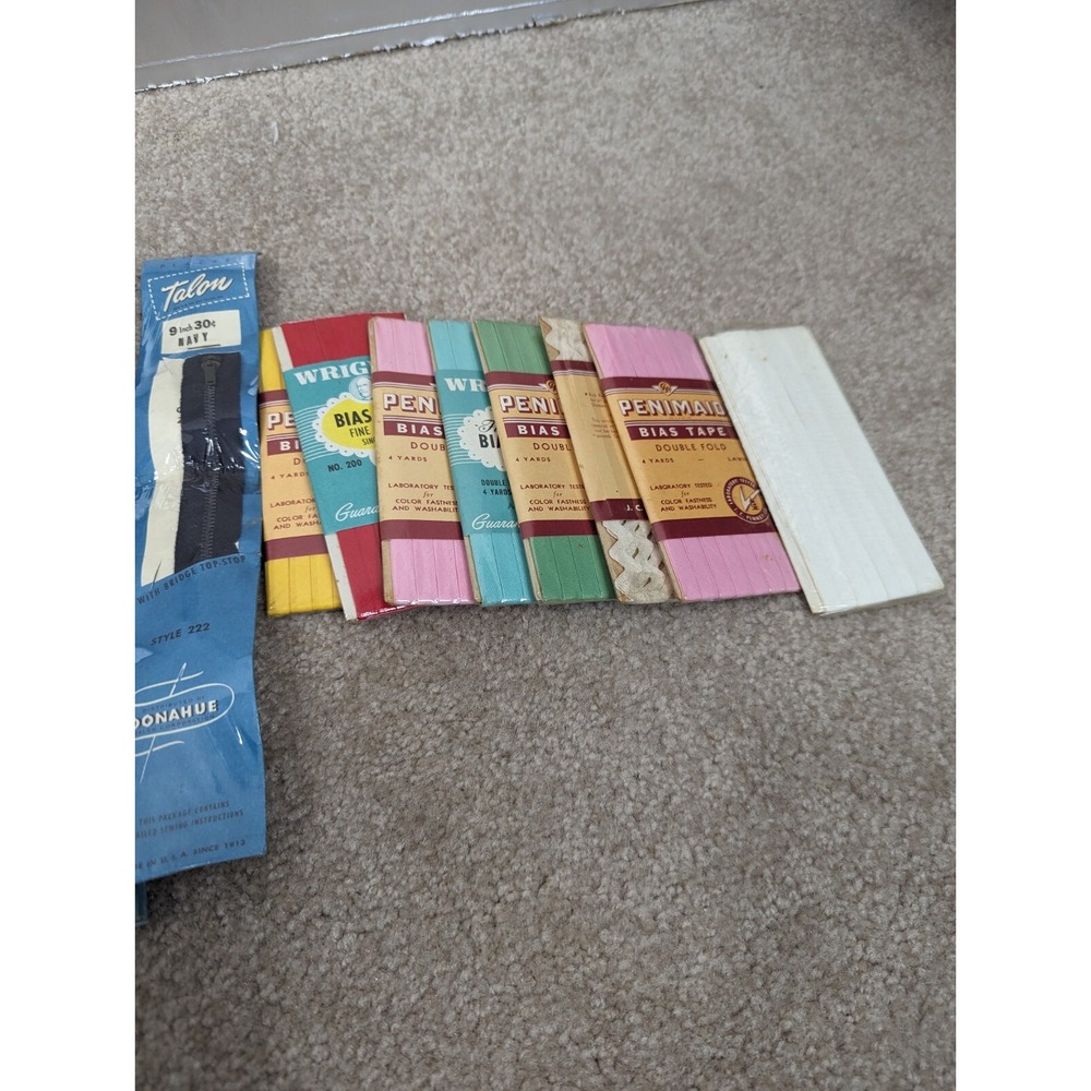 Vtg Sewing Lot Talon Zippers Penimaid Bias Tape Multicolor NEW‎ OLD STOCK